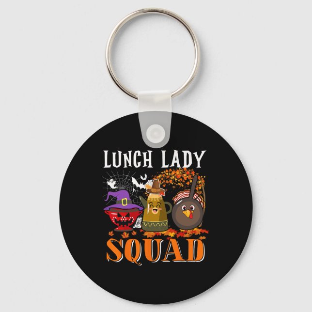 Lunch Lady Squad Thanksgiving Halloween Fall Tre B Key Ring (Front)