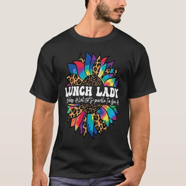 Lunch Lady Work Cafeteria Sunflower Leopard Thanks T-Shirt (Front)