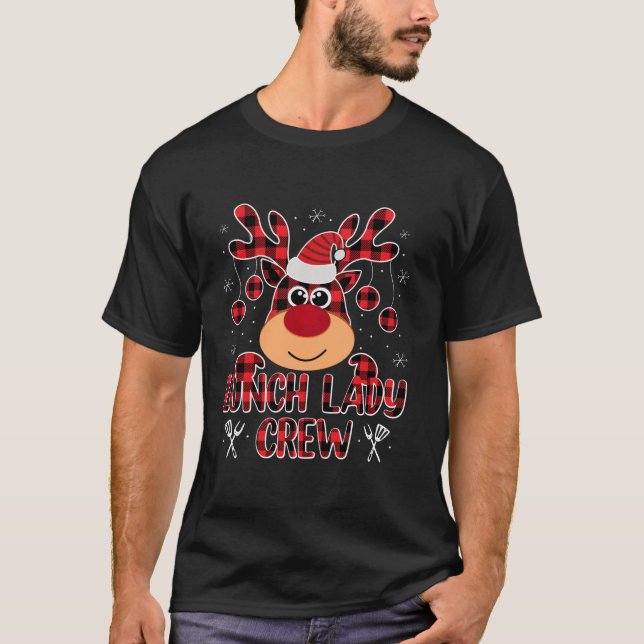 Lunch Lady Xmas Pyjamas Buffalo Plaid Christmas Cr T-Shirt (Front)