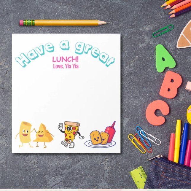 Lunch time love for kids personalised food cartoon notepad (Personalized back to school lunchbox love note  )