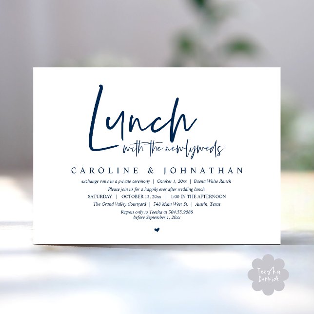 Lunch with the Newlyweds, Happily Ever After Invitation (Lunch with the Newlyweds, Happily Ever After Modern Minimalist Invitation Card PDF Navy Blue)