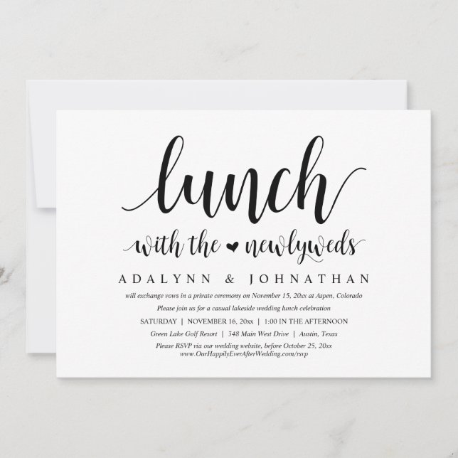 Lunch with the Newlyweds, Wedding Elopement Invitation (Front)