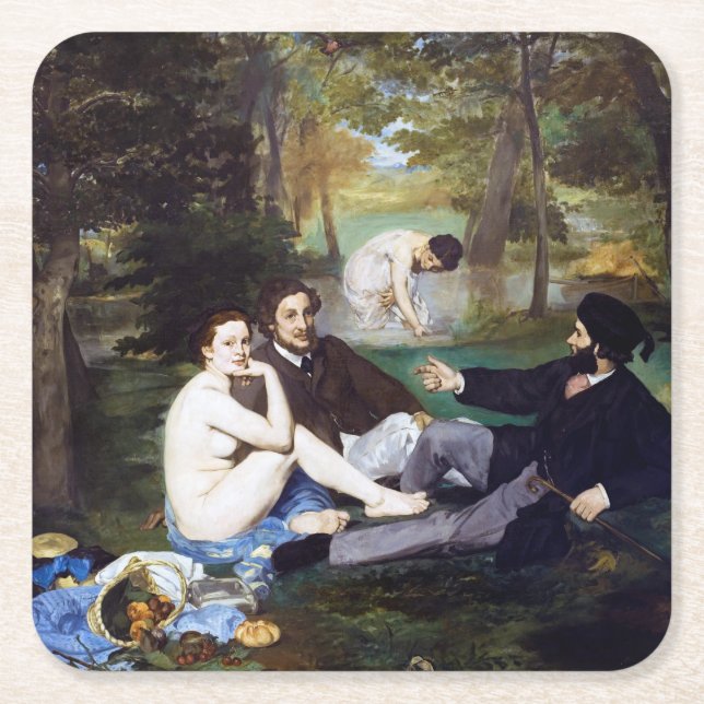 Luncheon on the Grass, Manet Square Paper Coaster (Front)