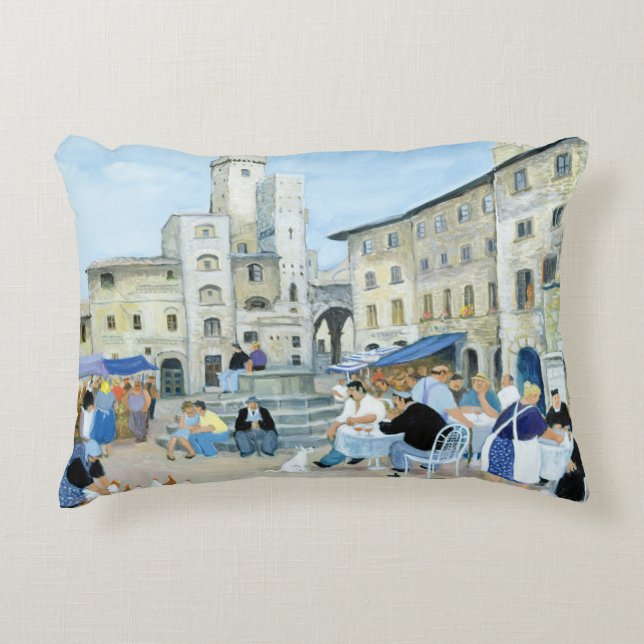 Lunchtime in a Market Square Tuscany Decorative Cushion (Front)