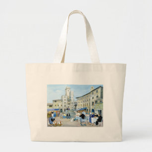 Lunchtime in a Market Square Tuscany Large Tote Bag