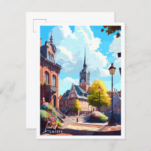 Lund Sweden vintage travel illustration Postcard
