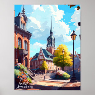 Lund Sweden vintage travel illustration Poster