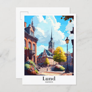 Lund Sweden Vintage Travel Potrait Illustration Postcard