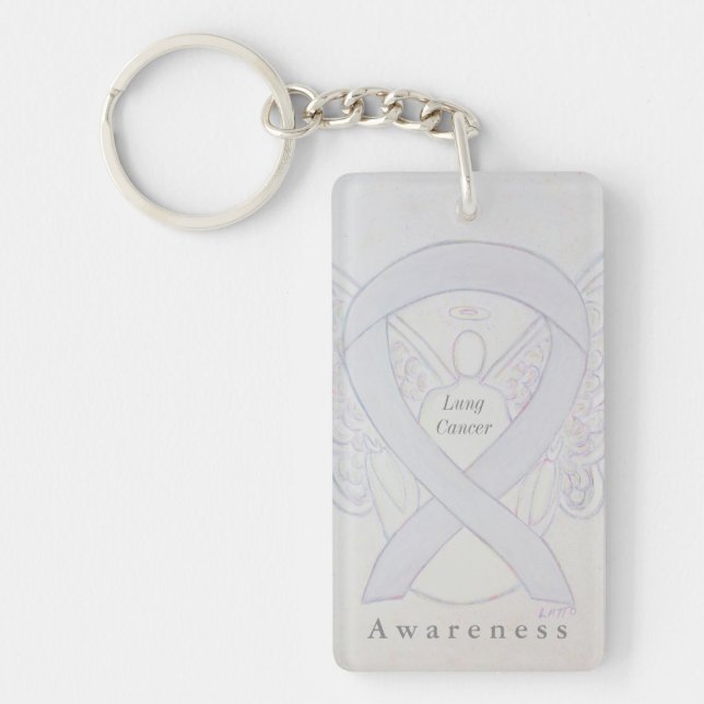 Lung Cancer Angel Awareness Ribbon Keychain (Front)