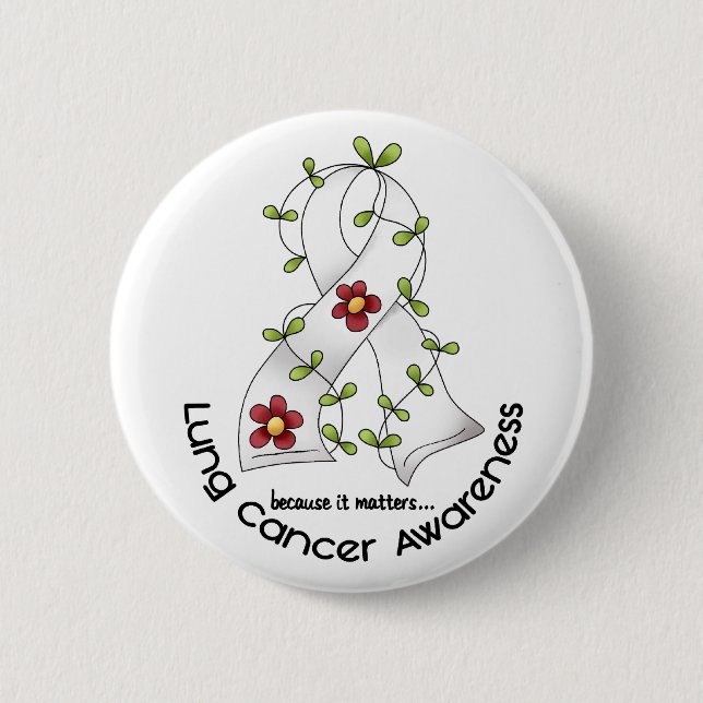 Lung Cancer Awareness FLOWER RIBBON 1 6 Cm Round Badge (Front)