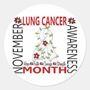 Lung Cancer Awareness Month Flower Ribbon 4 Classic Round Sticker