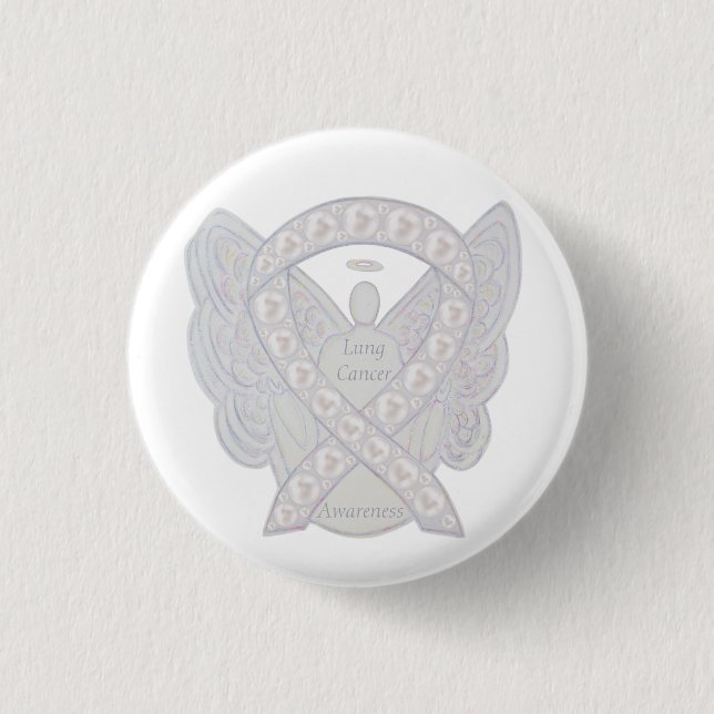 Lung Cancer Awareness Ribbon Angel Button Pins (Front)