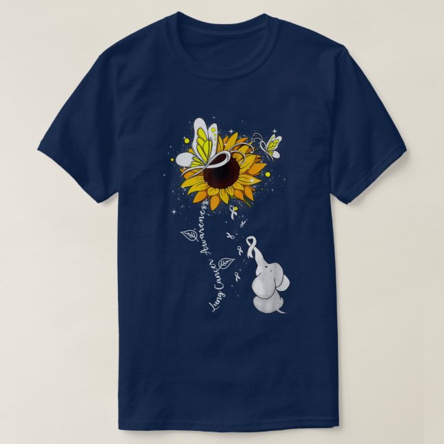 Lung Cancer Awareness Sunflower Elephant Men Women T-Shirt (Design Front)