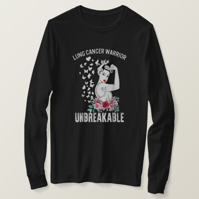 Lung Cancer Awareness Warrior Unbreakable Strong W T-Shirt (Design Front)
