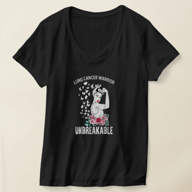 Lung Cancer Awareness Warrior Unbreakable Strong W T-Shirt (Laydown)