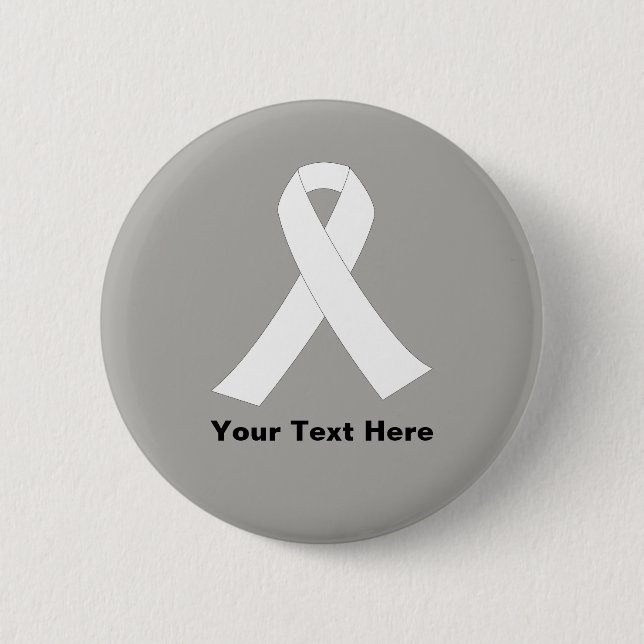 Lung Cancer Awareness White Ribbon 6 Cm Round Badge (Front)