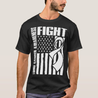 Lung Cancer Awareness White Ribbon Fight USA Flag T-Shirt
