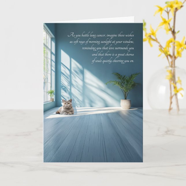 Lung Cancer Get Well Sentimental Window Light Cat Card (Yellow Flower)