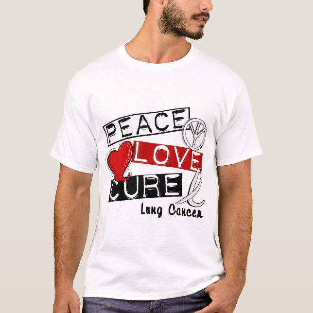 Lung Cancer PEACE LOVE CURE 1 T-Shirt (Front)