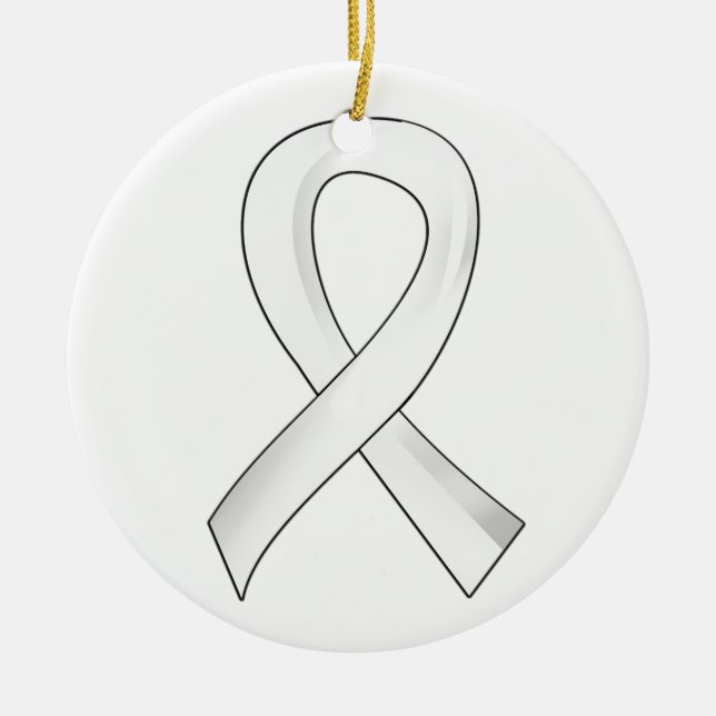 Lung Cancer Pearl Ribbon 3 Ceramic Tree Decoration (Front)