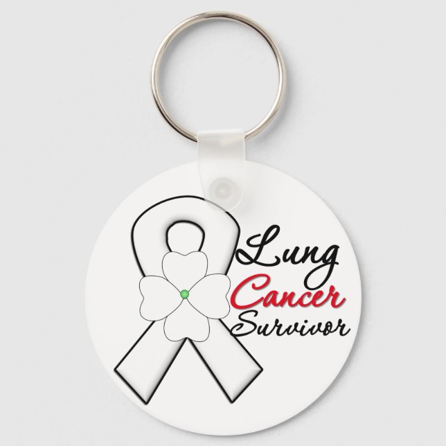 Lung Cancer Survivor Flower Ribbon Key Ring (Front)