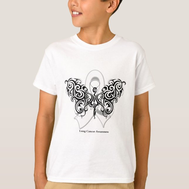 Lung Cancer Tribal Butterfly Ribbon T-Shirt (Front)