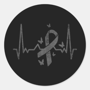 Lung Cancer White Ribbon Heartbeat Lung Cancer Awa Classic Round Sticker