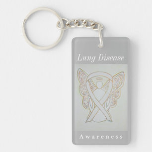 Lung Disease Awareness White Ribbon Keychain