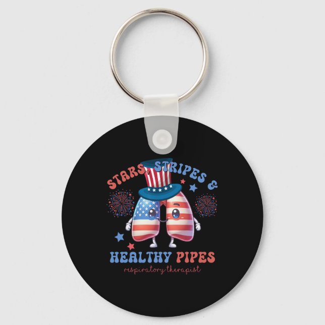 Lung Squad Respiratory Therapist Patriotic 4th Of  Key Ring (Front)