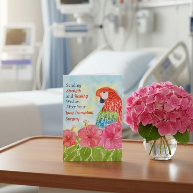 Lung Transplant Healing Scarlet Macaws, Hibiscus Card (Creator Uploaded)