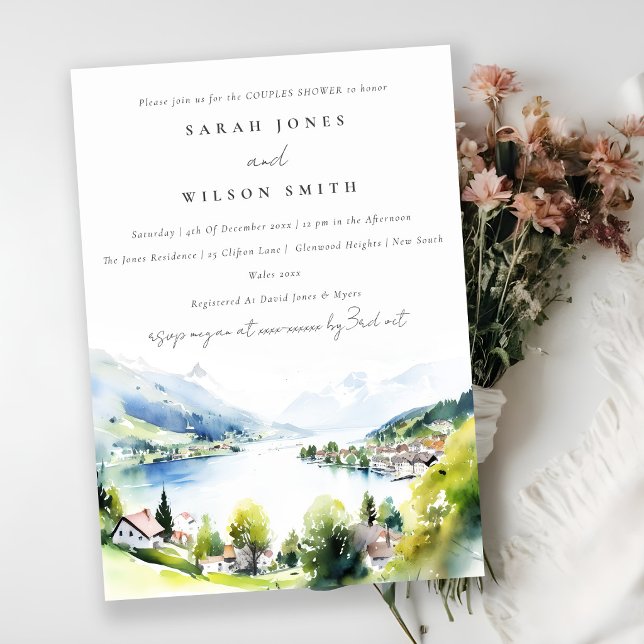 Lungern Switzerland Watercolor Couples Shower Invitation (Creator Uploaded)