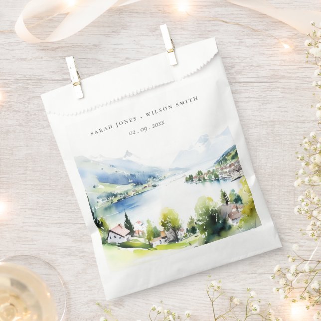 Lungern Switzerland Watercolor Landscape Wedding Favour Bags (Clipped)