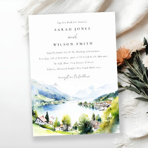 Lungern Switzerland Watercolor Landscape Wedding Invitation