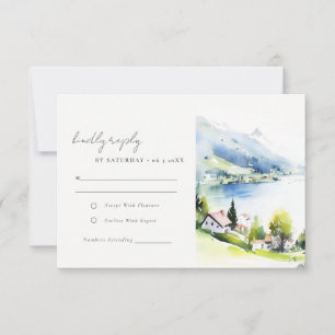 Lungern Switzerland Watercolor Landscape Wedding RSVP Card