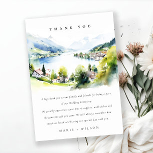 Lungern Switzerland Watercolor Landscape Wedding Thank You Card