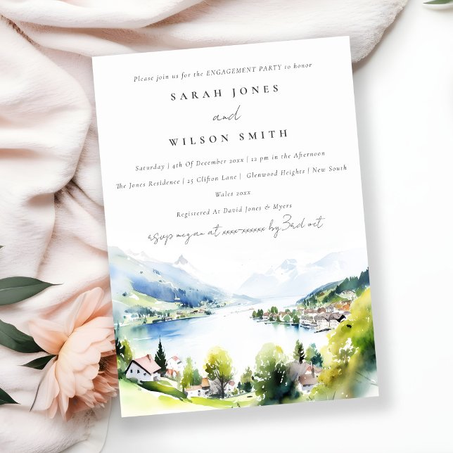 Lungern Switzerland Watercolor scape Engagement Invitation (Creator Uploaded)