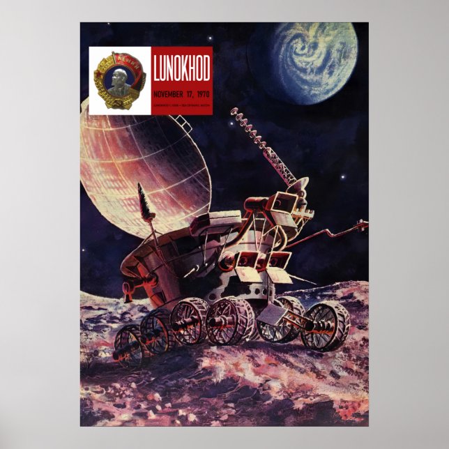 Lunokhod, USSR, 1973 — Soviet vintage space poster (Front)