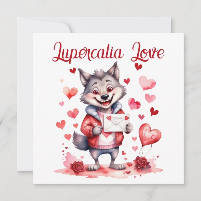 Lupercalia Love Sweet Wolf Hearts Valentine's Day Holiday Card (Front)