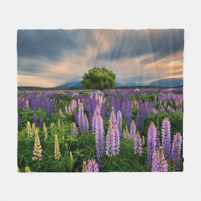 Lupin Field in New Zealand Fleece Blanket (Front (Horizontal))