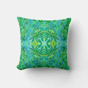 Lupine Flowers Bohemian Arabesque Pattern Green Th Cushion