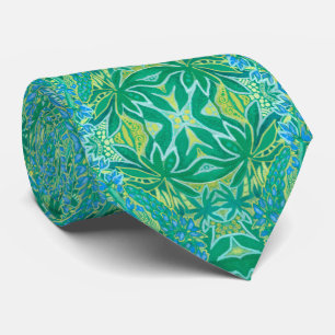 Lupine Flowers Bohemian Arabesque Pattern Green Tie