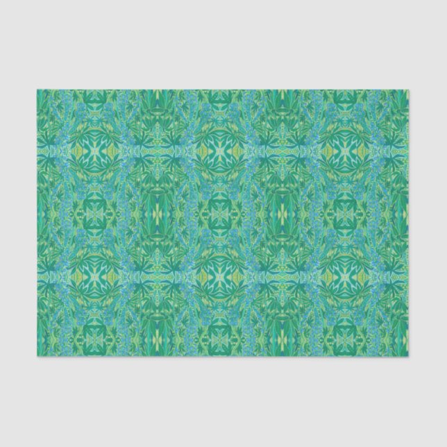 Lupine Flowers Bohemian Arabesque Pattern Green Tissue Paper (Front)