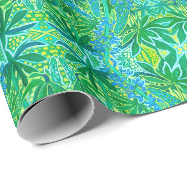 Lupine Flowers Bohemian Arabesque Pattern Green Wr Wrapping Paper (Roll Corner)
