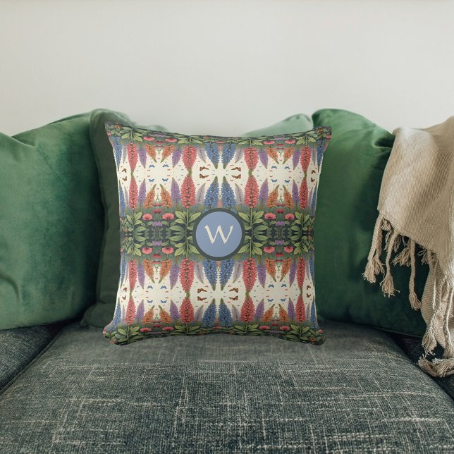 Lupine Flowers Butterflies Vintage Floral Monogram Cushion (Creator Uploaded)