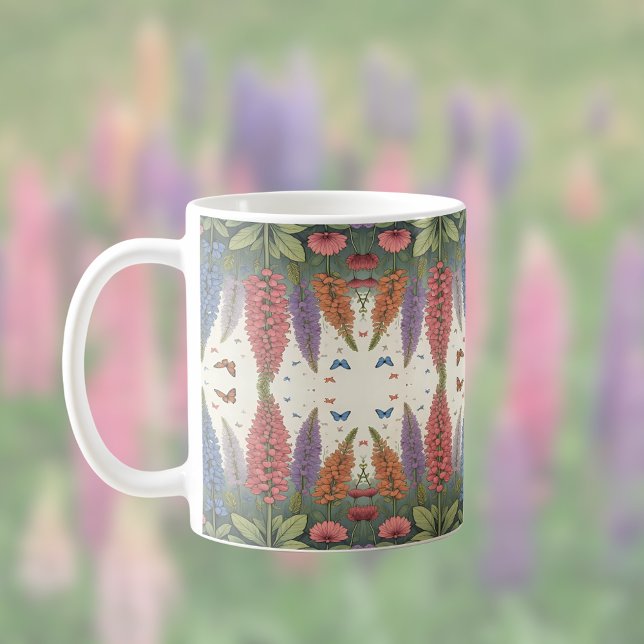 Lupine Flowers n Butterflies Vintage Pattern Coffee Mug (Creator Uploaded)