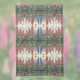Lupine Flowers n Butterflies Vintage Pattern Tea Towel