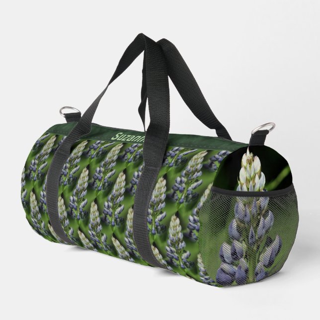 Lupine Flowers Nature Pattern Personalised Duffle Bag (Right Corner)