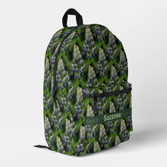 Lupine Flowers Nature Pattern Personalised Printed Backpack (Back Corner Left)