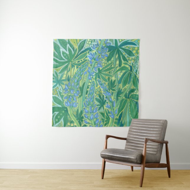 Lupine Flowers, Summer Wildflowers Floral Painting Tapestry (In Situ)