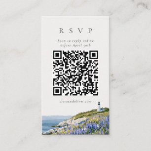 Lupine Maine Coast Lighthouse Wedding QR RSVP Card
